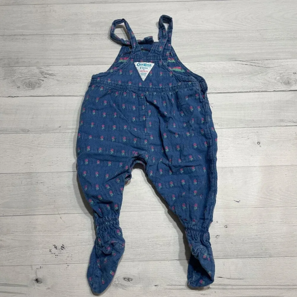 Vintage‎ OshKosh B'Gosh Floral Baby Overalls With Footies 3/6 months
